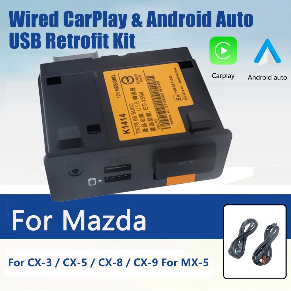 Upgrade CarPlay and Android Auto USB Media Hub Retrofit Kit for Mazda 2/3/6/CX5/CX3/CX9/MX5-TK78 66 9U0C K1414 C922 V6 605A