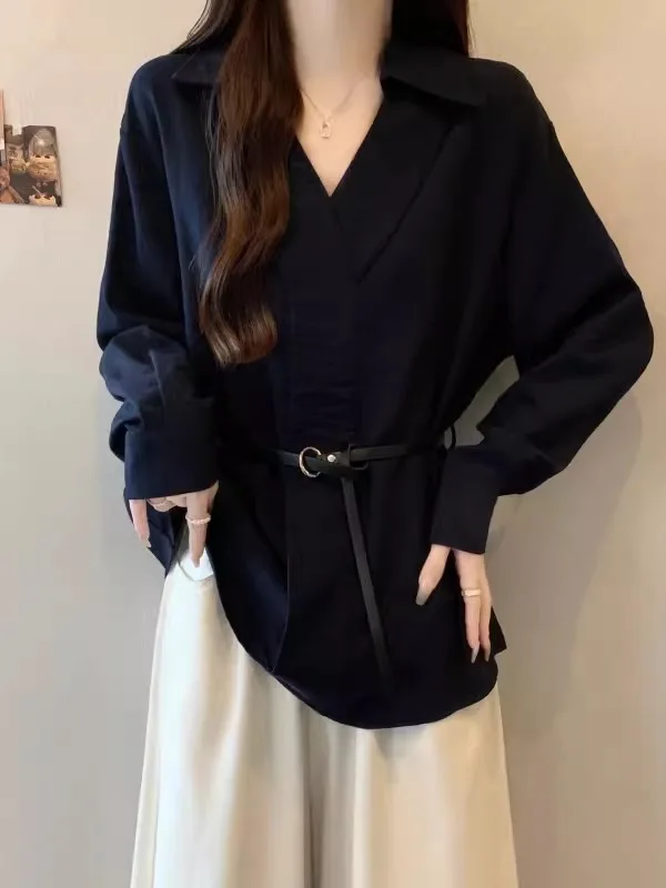 

Женский топ Ele V-Ne с застежкой на талии Long Sve Rural irt, весна 2026, большие размеры, модный возрастной топ, корейские свободы...