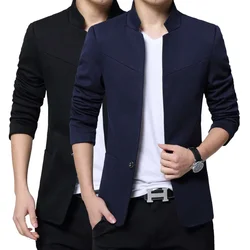 Men's Casual Slim Fit Solid Suit Blazer Jacket Men Wedding Dress Blazer Male Stand Collar Blazer Masculino Pluse Size FS-125