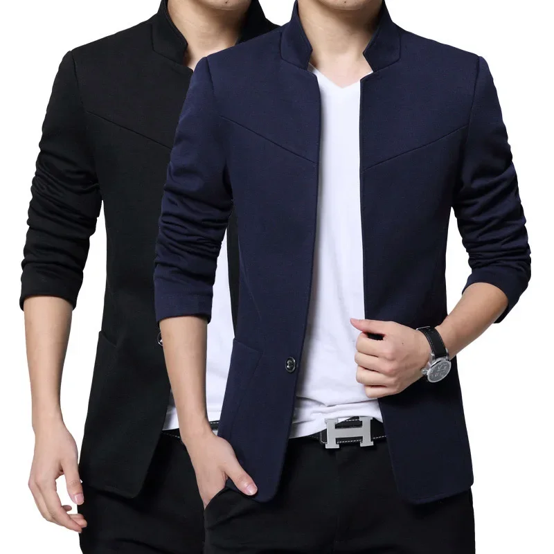 Męska marynarka garniturowa Casual Slim Fit Solid Suit Blazer Jacket Men Wedding Dress Blazer Male Stand Collar Blazer Masculino Pluse Size FS-125
