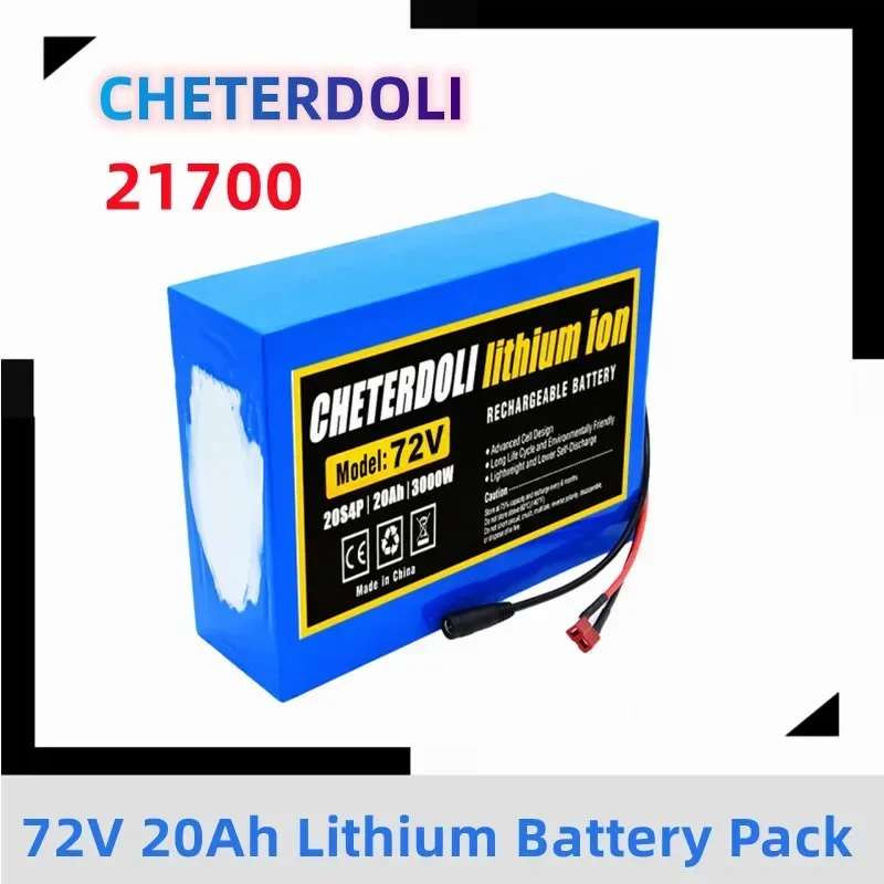 Paquete de batería de litio 21700 para bicicleta eléctrica, Scooter y motocicleta con BMS y batería de alta potencia de 3000W, cargador 3A, 72V, 20Ah