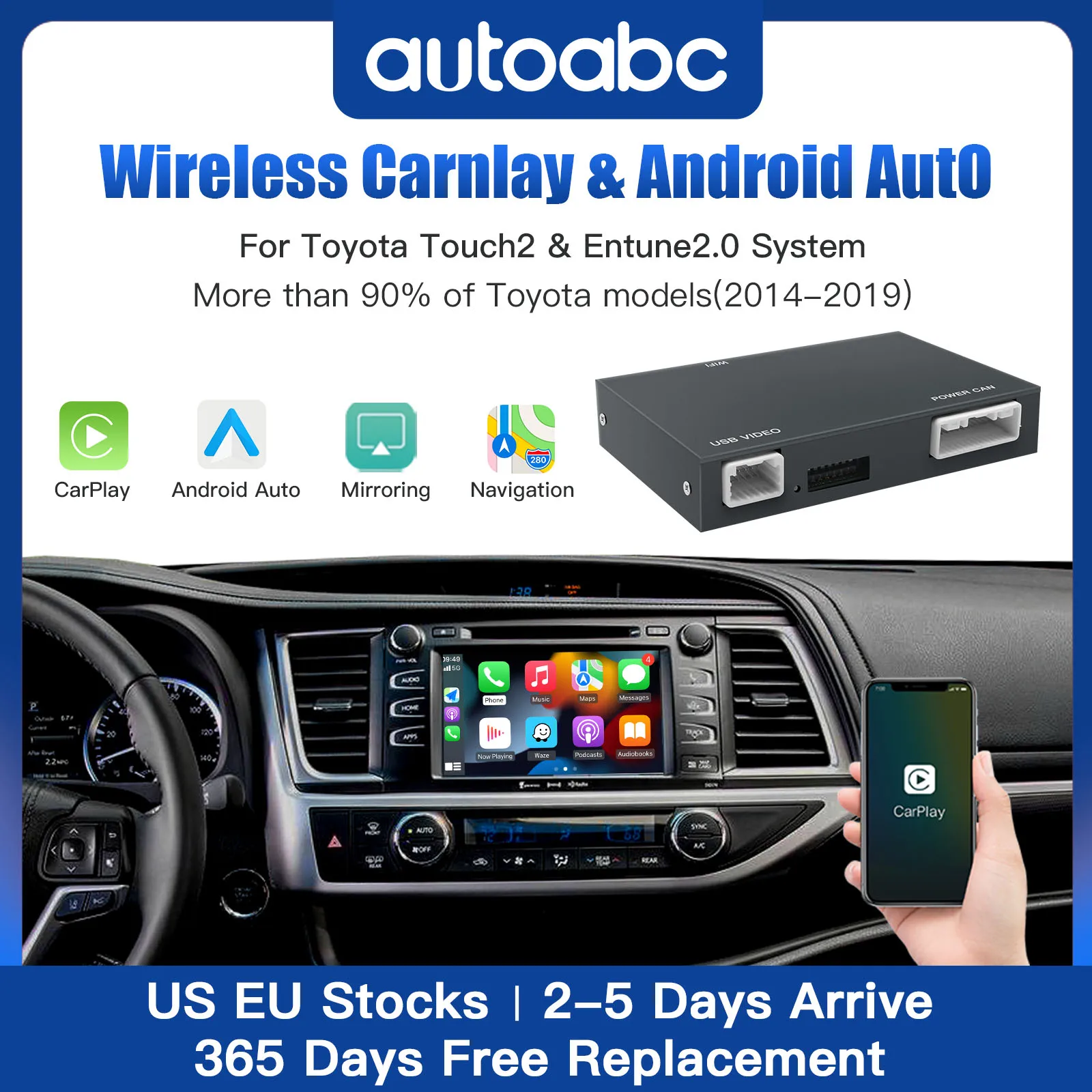 Wireless Carplay Android Auto For Toyota Yaris RAV4 Corolla Aygo Tacoma Camry C-HR Tundra Highlander 4Runner multimedi