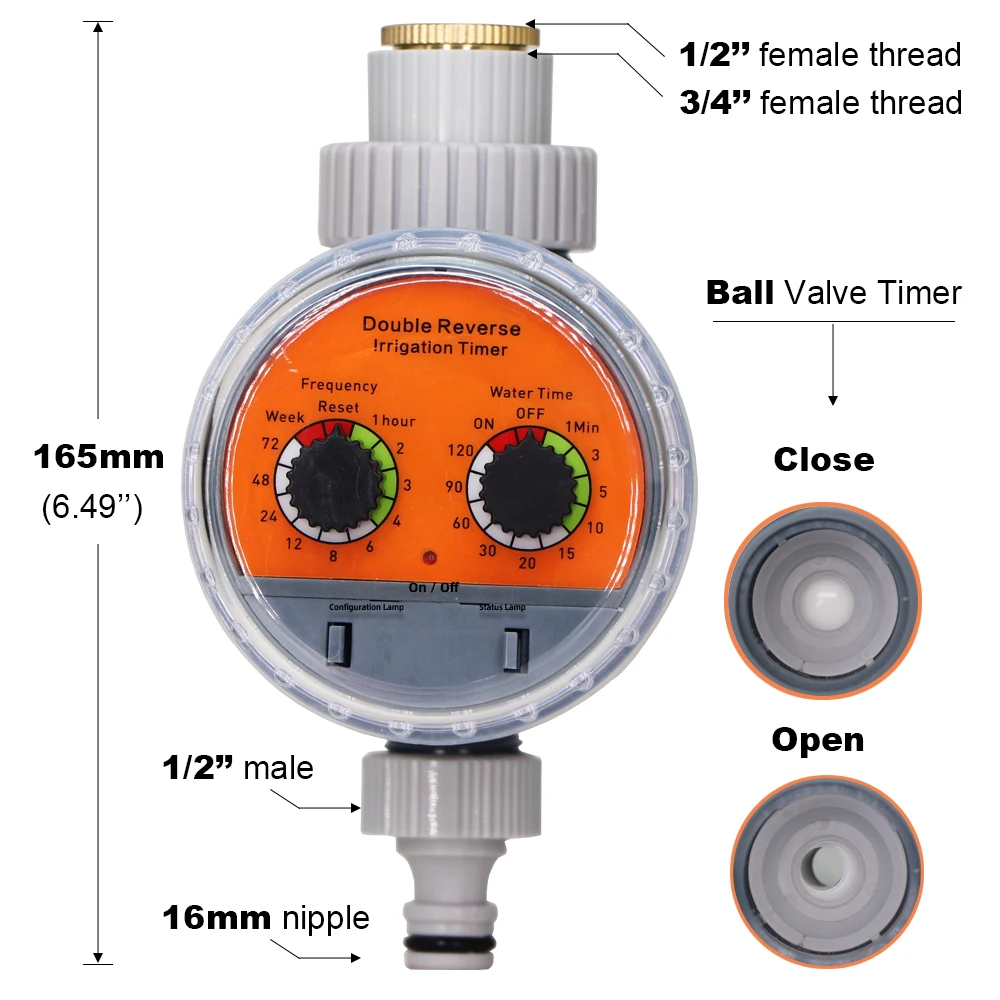 MUCIAKIE Ball Valve Watering Timer w 1/4 1/2 3/4'' Coupling Adapter Indoor Outdoor Greenhouse Tap Hose Irrigation Controller