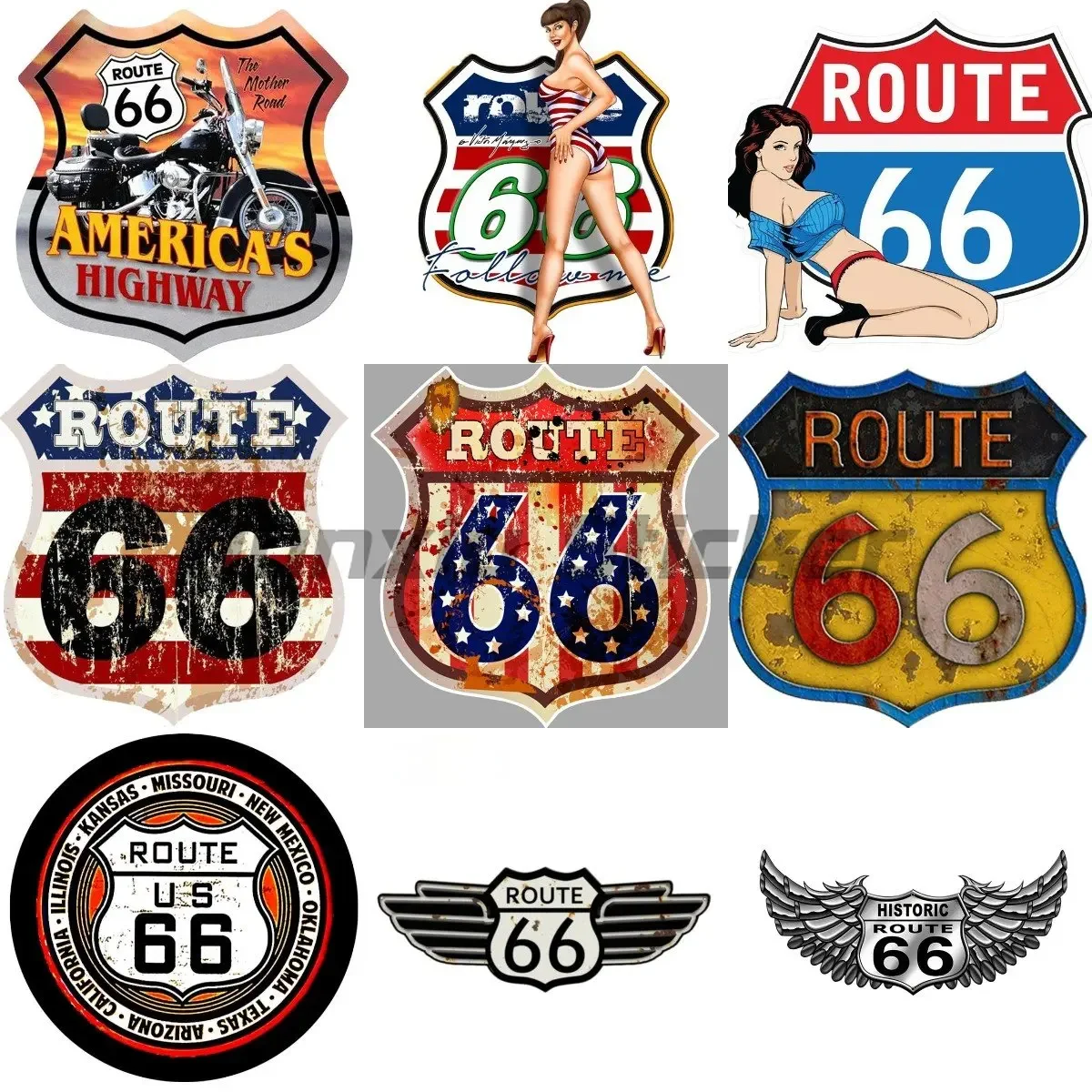 Hot Sell Retro Aufkleber Route 66 Old School Motorcycles Sticker Race Retro Vintage Car Sticker Decoration Car Accessories