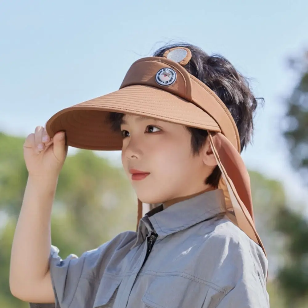 

Cute Breathable Cartoon Empty Top Hat Removable Quick Dry Kids Shawl Sun Hat Wide Brim Sunscreen Baby Sun Protection Hat Girls