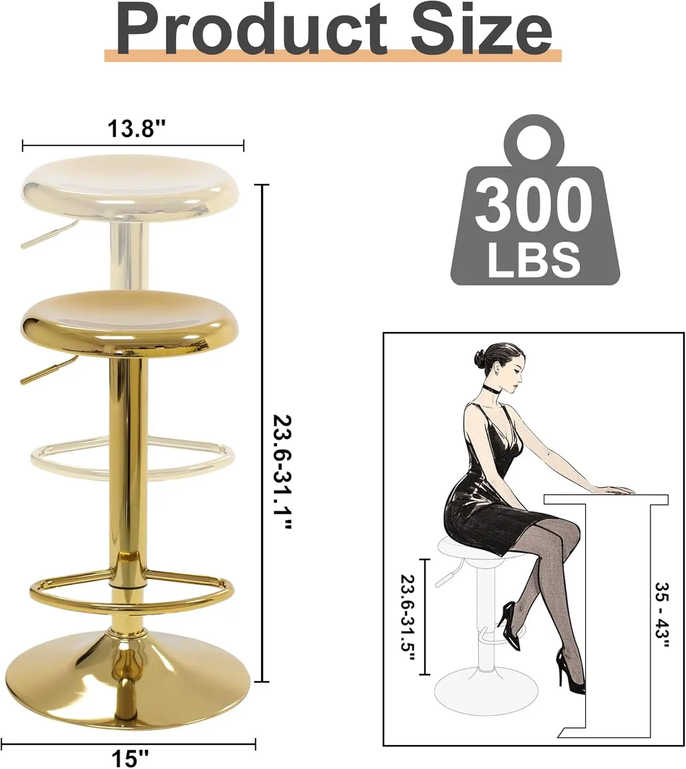 [New Arrival!]Bar Stools Set of 2, Adjustable Metal Bar stools Swivel Counter Height Stool, Backless Barstools for Kitchen Islan