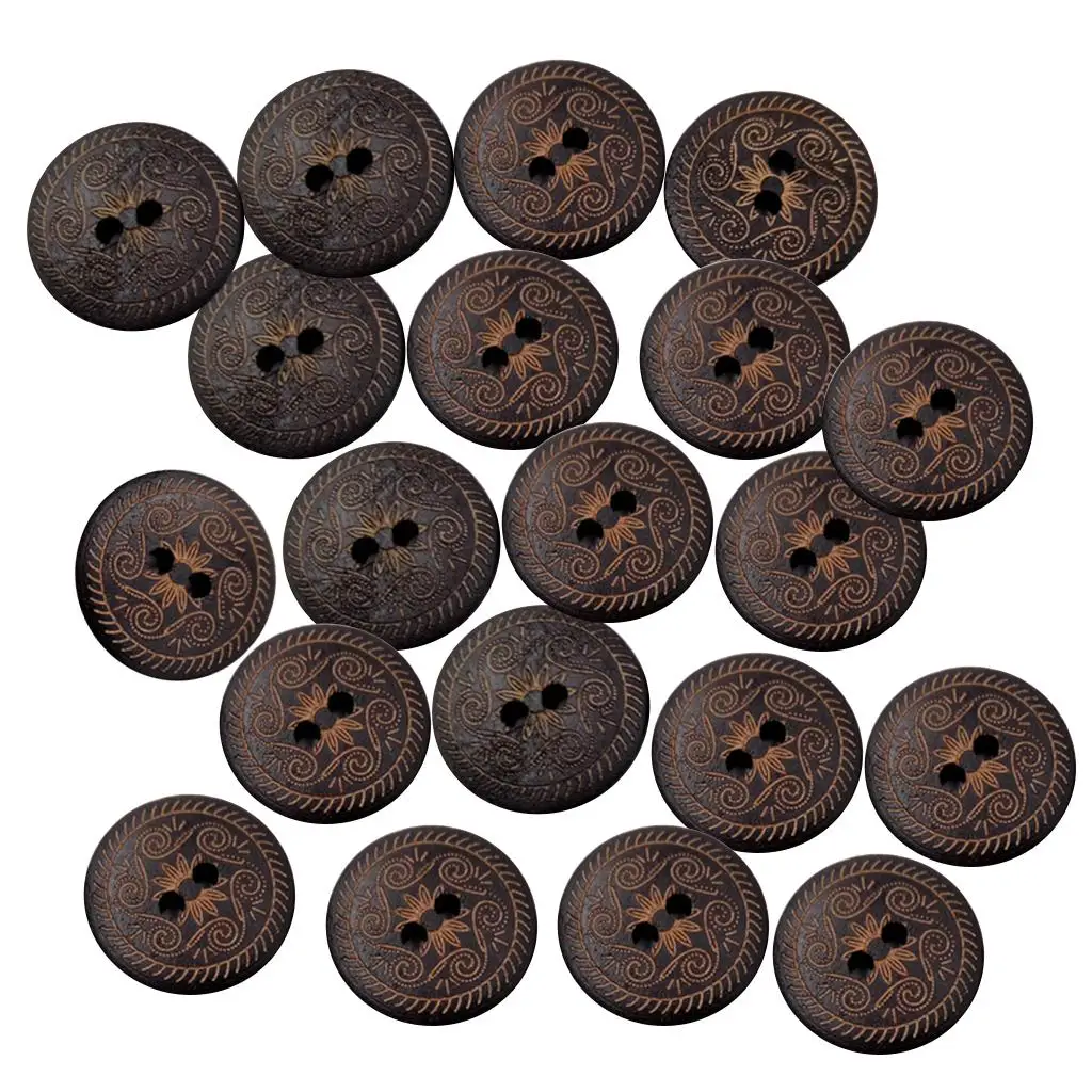 50 Pieces Vintage Round Flower Floral 2 Holes Wood Sewing Buttons Clothes view 5