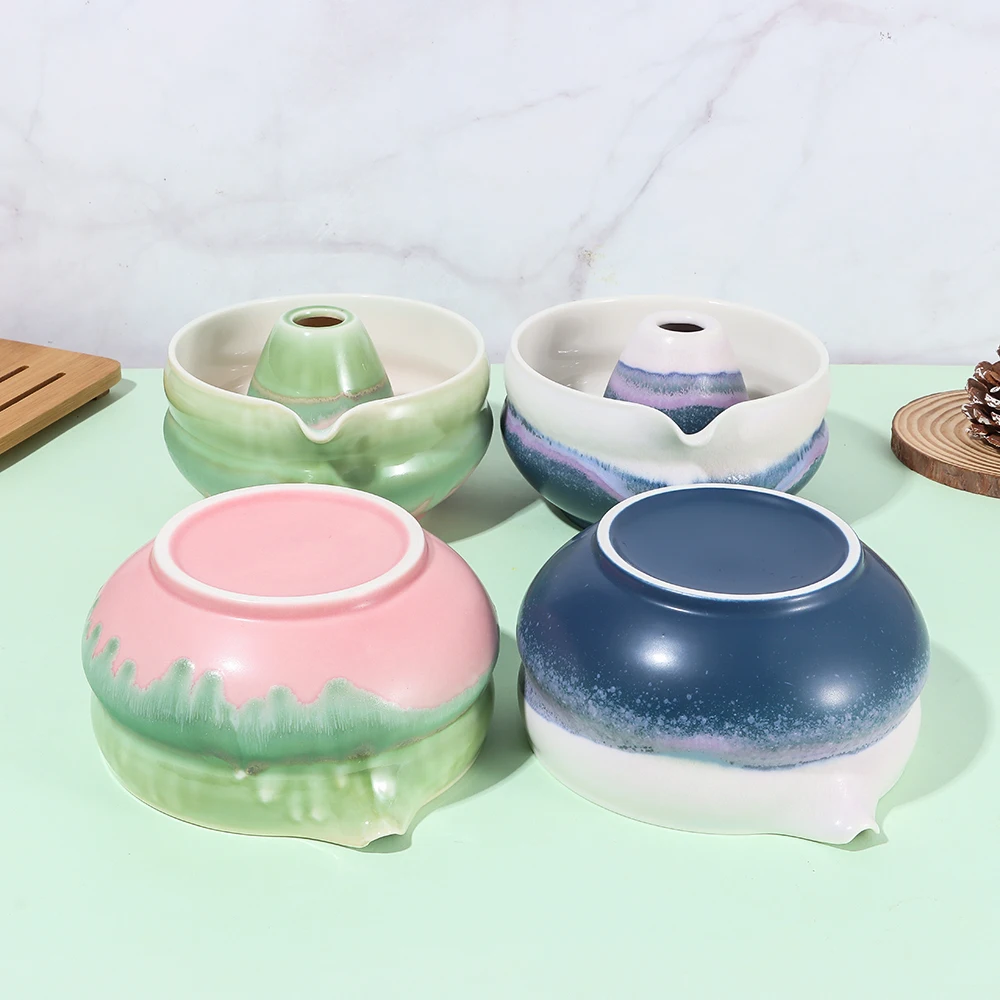 وعاء ماتشا سيراميك جديد مع صب صنبور متعدد الألوان مجموعة صنع ماتشا قابلة لإعادة الاستخدام حامل خفق ماتشا لمحبي الشاي