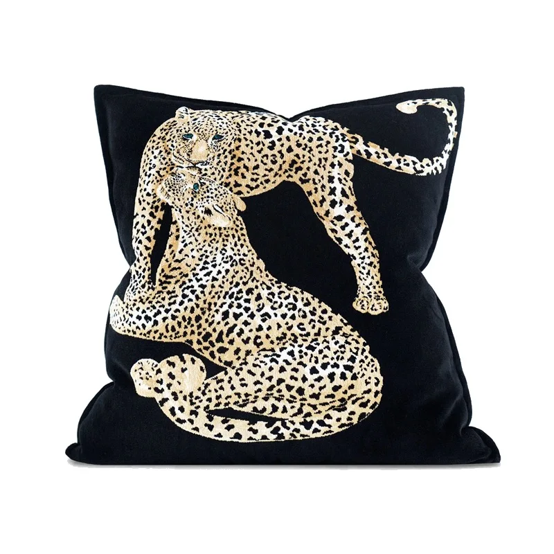 Leopard Pillows Luxury Cushion Case Velvet Decorative Pillow Cover For Sofa 55x55 Black Color Living Room Home Decoration