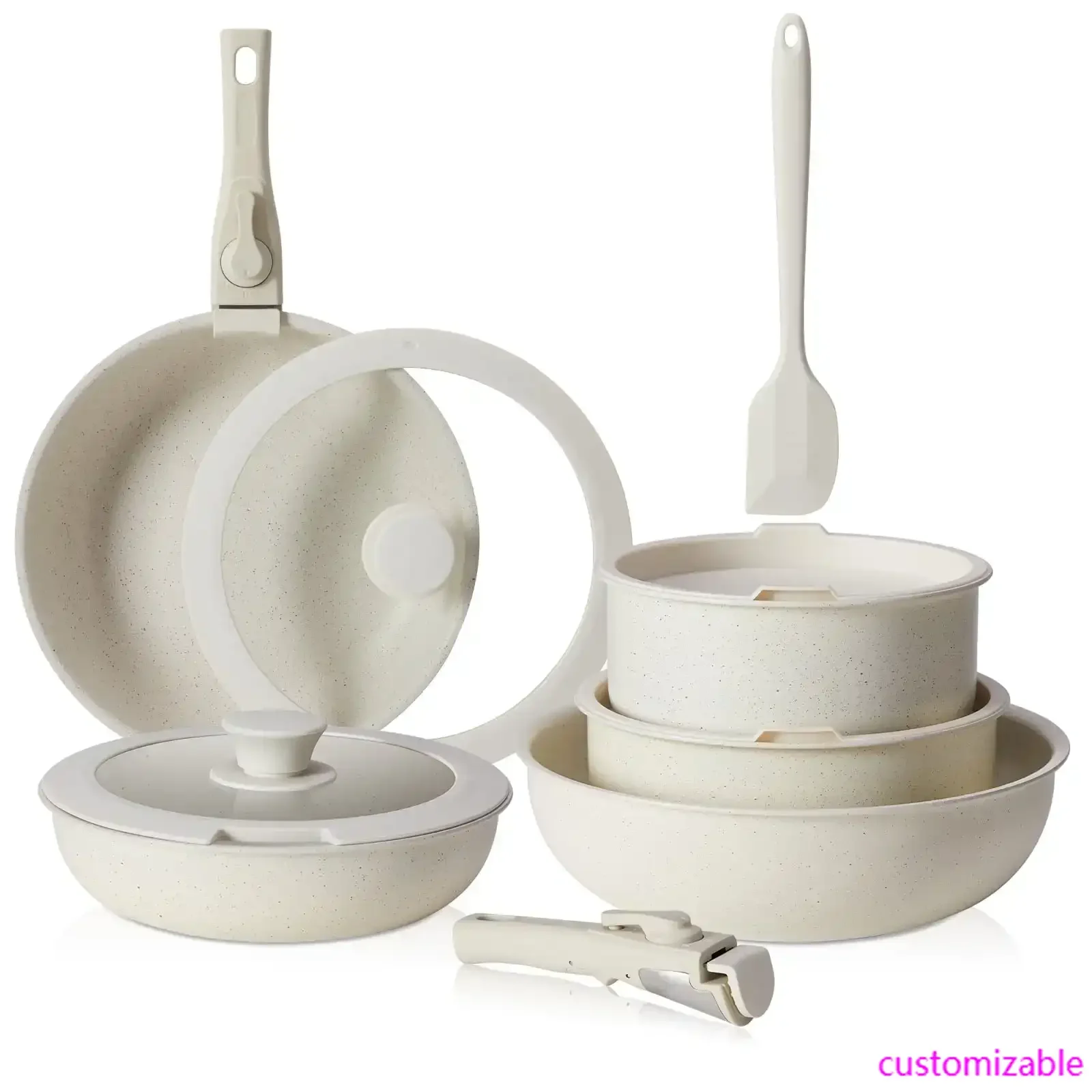 

12pcs Non-Stick Cookware Set, Pots and Pans Set with Detachable Handle for Kitchen