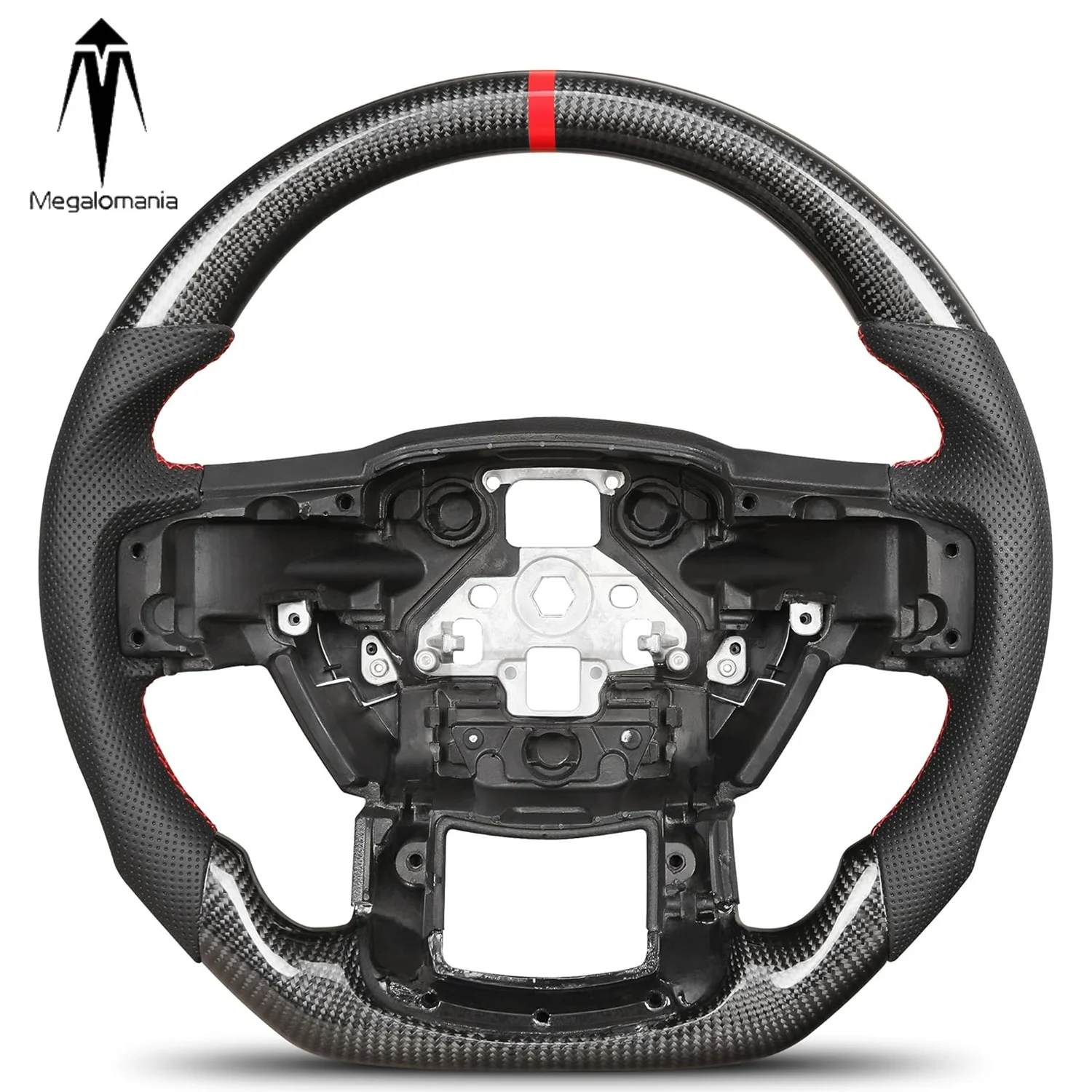 Real Carbon Fiber Steering Wheel for Ford F-150 2015-2020 Flat Bottom Steering Wheel with Nappa Leather Grip Performance Upgrade