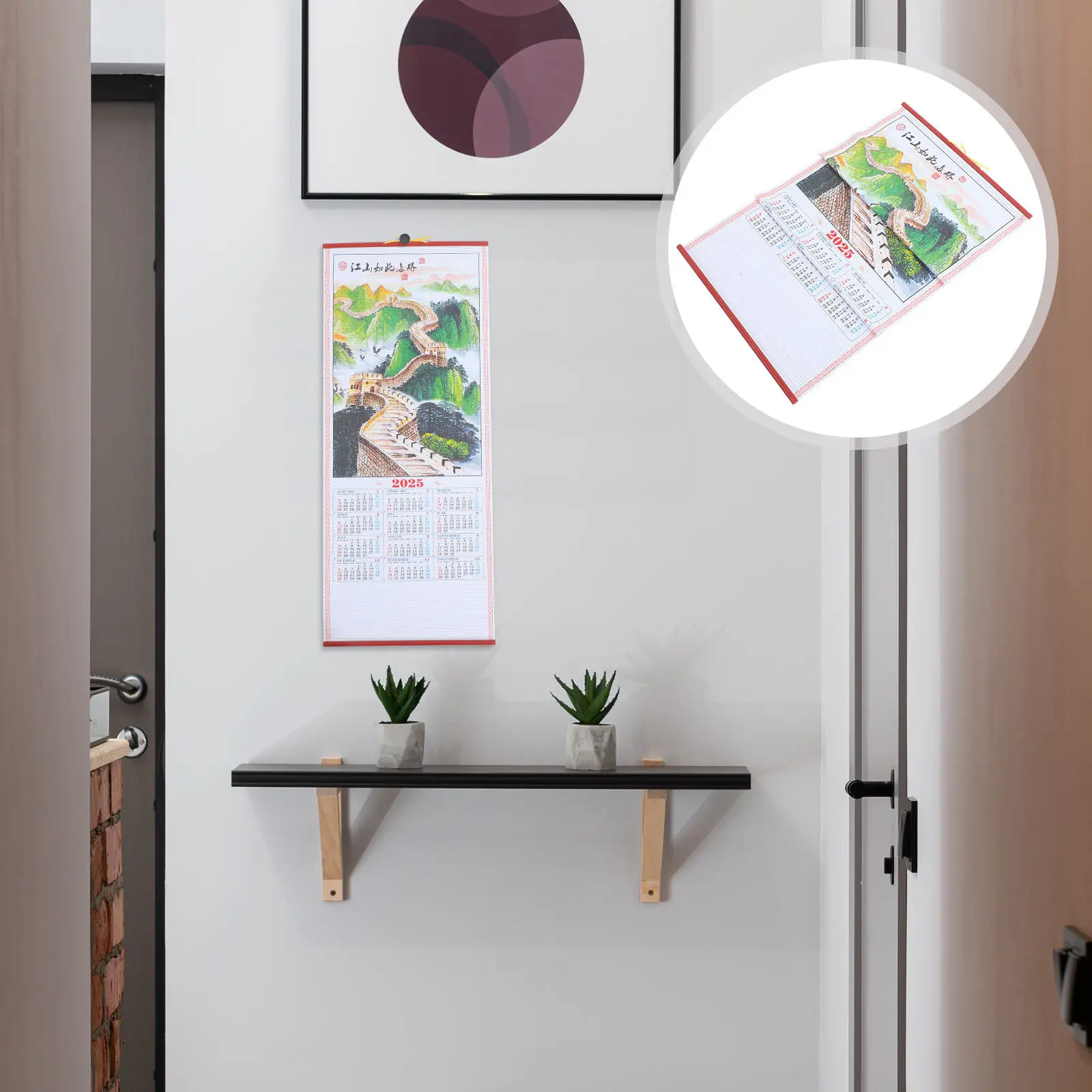 

2025 Hanging Calendar Chinese Lunar Snake Year Wall Calendar with Elegant Floral Design Clear Printed Monthly Planner Decorative