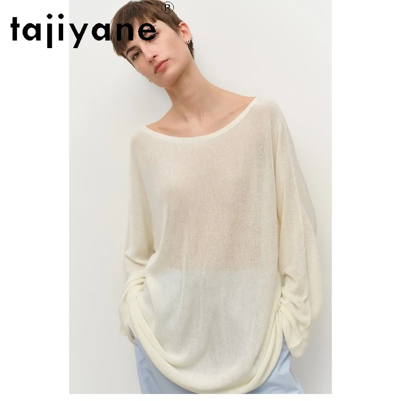 TAJIYANE Women T Shirts Loose Long Sleeve Tops T Shirt Sloping Shoulders Tops for Woman Clothes Thin Лонгслив Женский Knitwear