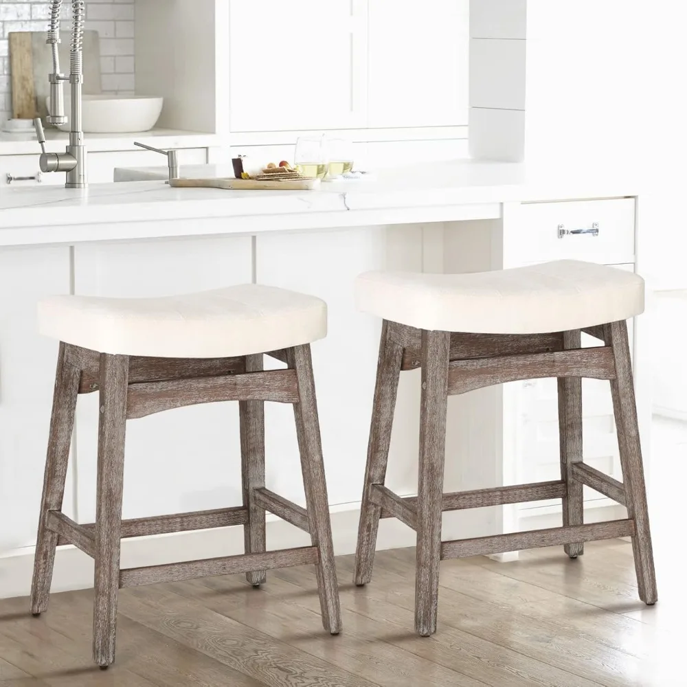 

Counter Height Bar Stools Set of 2 for Kitchen Counter Solid Wood Legs with Fabric Saddle Seat Farmhouse Barstools for 34"-38"