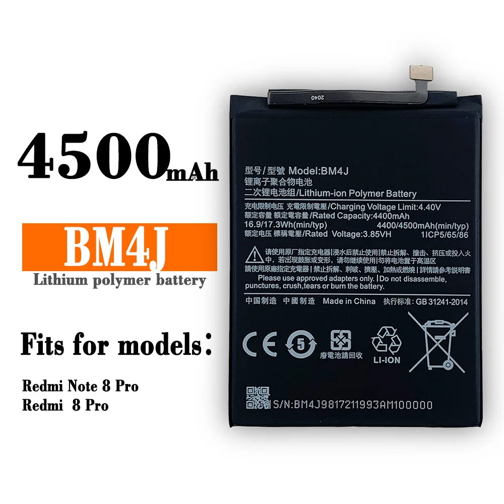 4500mAh BM4J Battery For Xiaomi Redmi Note 8 Pro Note8 Pro Genuine Replacement Phone Battery Lithium Battery