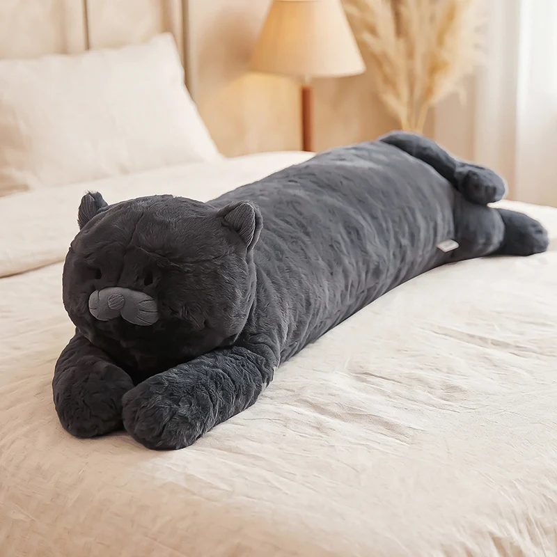 

110cm Cute Cat Plush Long Stuffed Soft Lying Cat Cushion Lovely Black Cat Nice Birthday Gifts