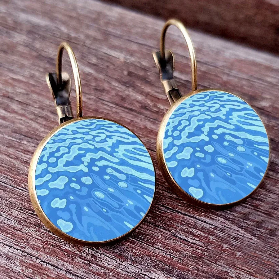 2023 Water Wave Glass Dome Round Painted Earrings, Artistic Texture Pendant Earrings, Women\'s Special Jewelry Earrings