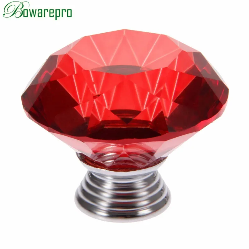 1Pc Red Diamond Crystal Glass Knob Pull Handle Cabinet Door Handle Kitchen Handles Furniture Hardware and 3Pcs Screws 22/25/30mm