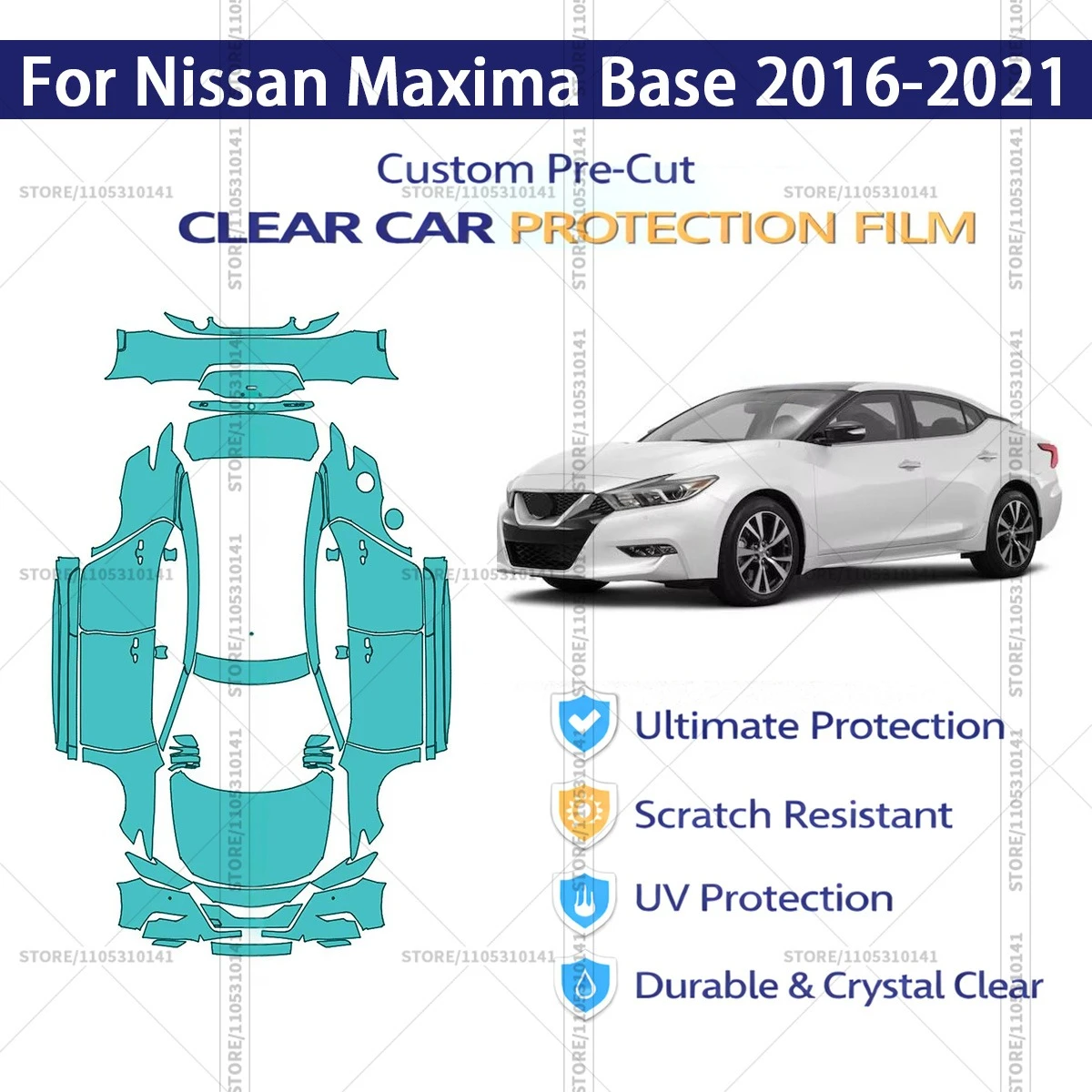 

Защитная пленка PPF для Nissan Maxima Base 2016-2021, предварительно вырезанная, прозрачная, для полной оклейки автомобиля
