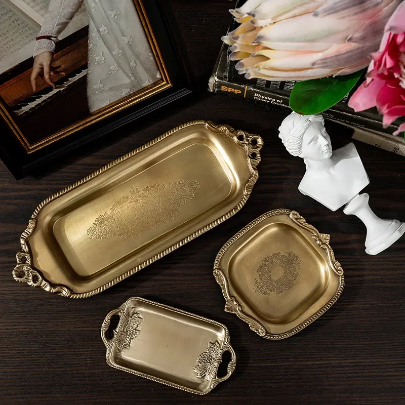 

Латунный поднос ручной работы, резная ароматическая свеча, тарелка для хранения ювелирных изделий, украшение для дома, настольные украшения, поднос для фруктовых закусок для гостиной