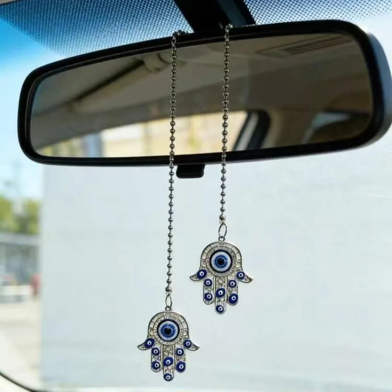 Amuleto de Mau Olhado e Mão de Hamsa para Carro, Chaveiro, Decoração de Boa Sorte, Presente para Retrovisor Automotivo