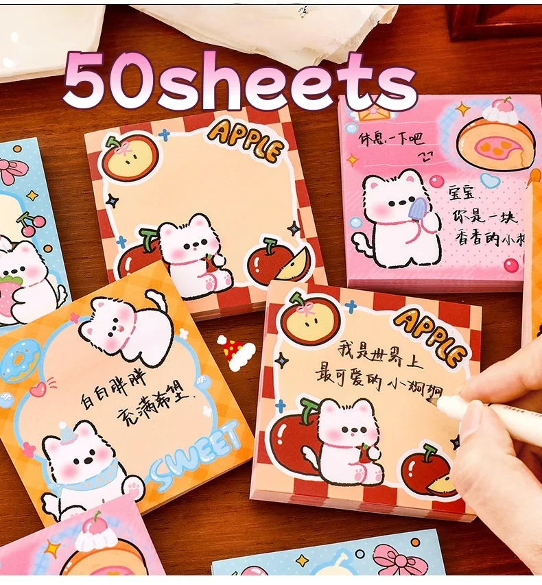 

50/200sheets Office Sticky Notes Cute Square Notebook Student Stationery Sticky Notes Westie for Girl Memo Pada Self-adhesive