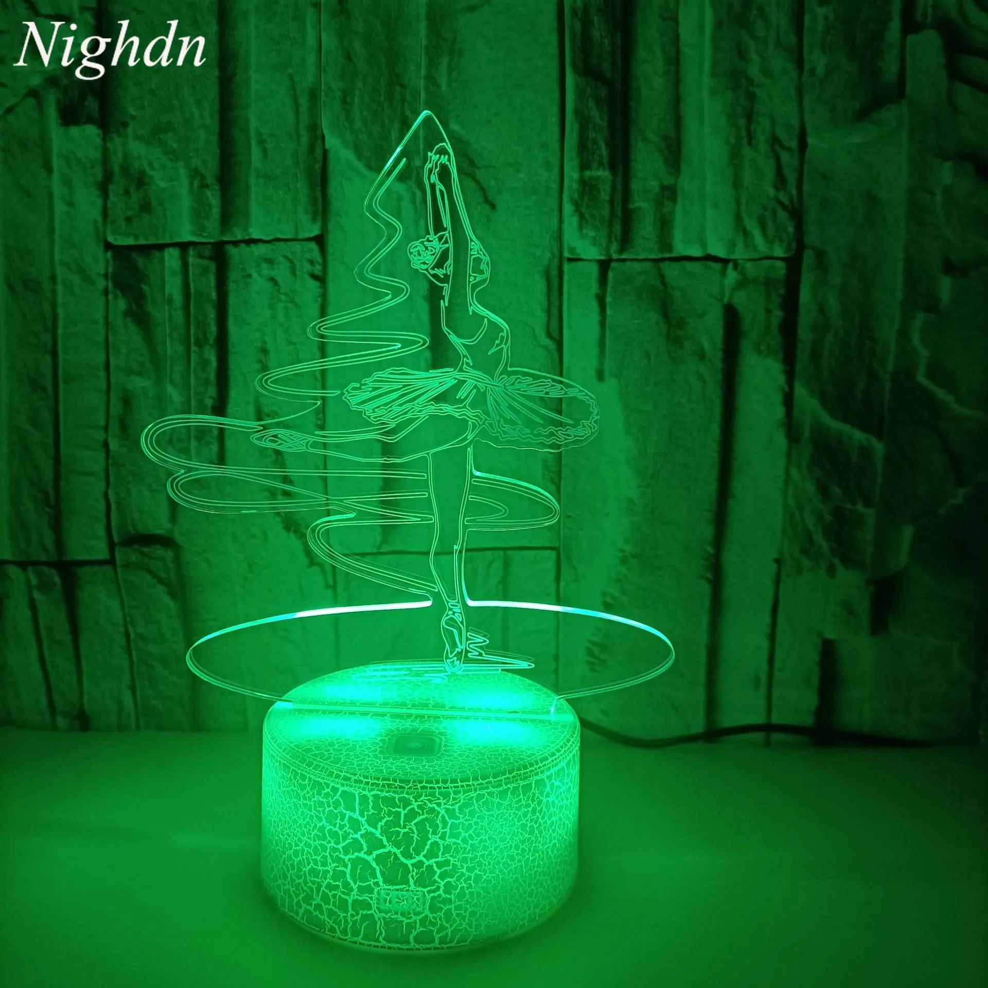 Nighdn Gymnastics Girls 3D Illusion Night Light LED Table Lamp 7 Color Changing Nightlight Birthday Gifts for Room Decoration