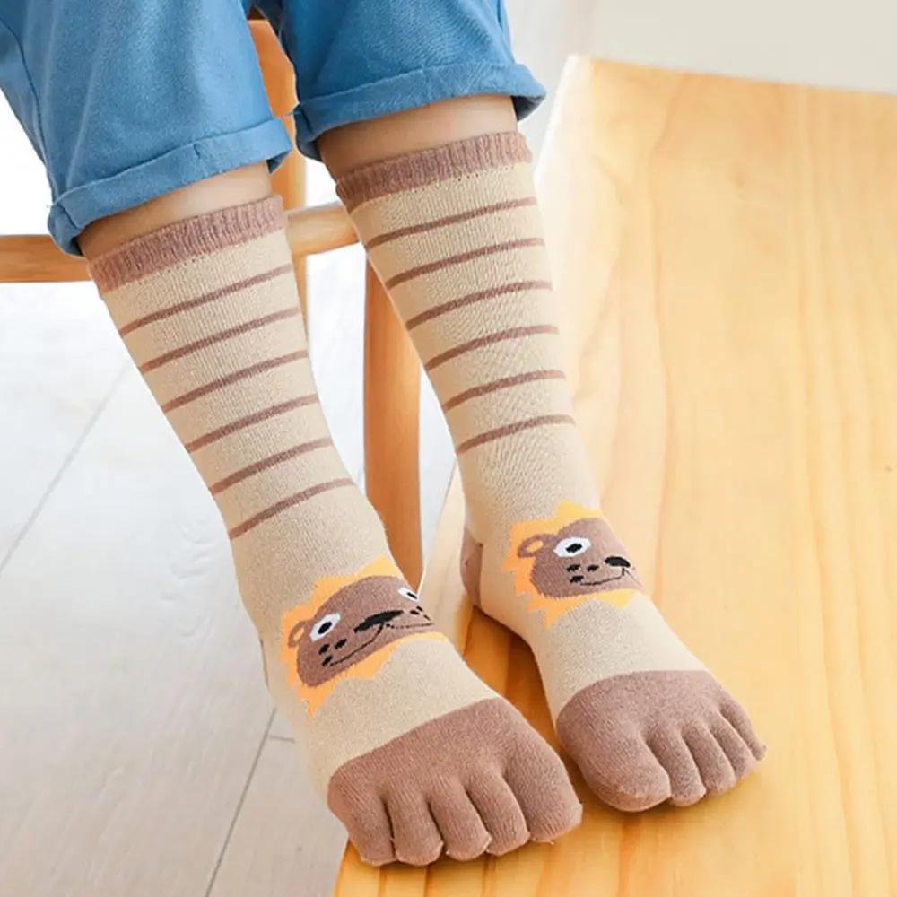 Fashion Children's Long Tube Socks Healthy Sweat-absorbing Five-finger Socks Cotton Socks