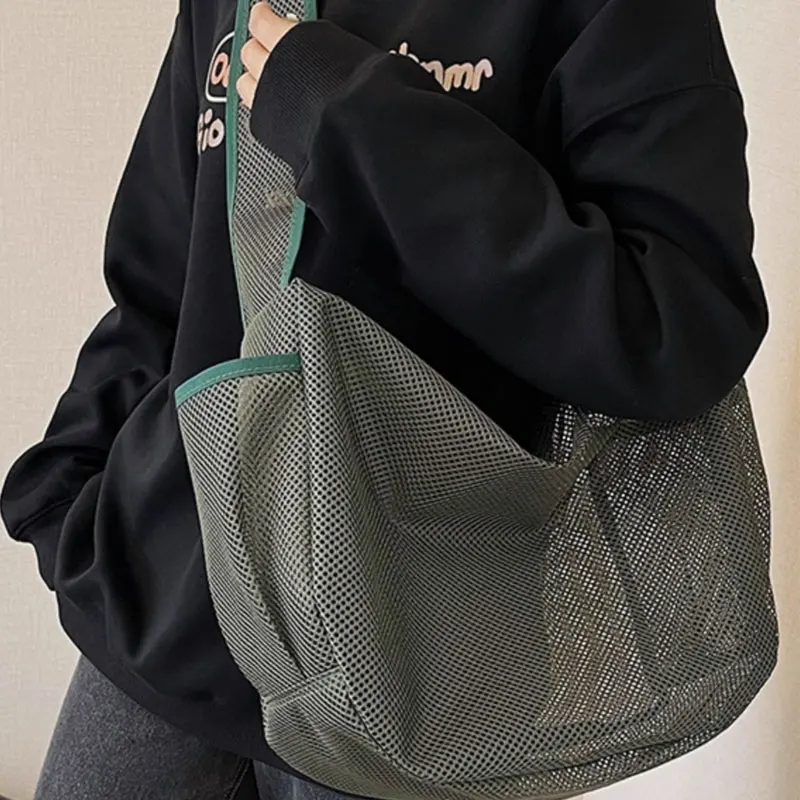 Large Capacity Transparent Mesh Breathable Crossbody Bag, Men's and Women's Shoulder Bag, Lightweight Shopping Bag, Beach Bag