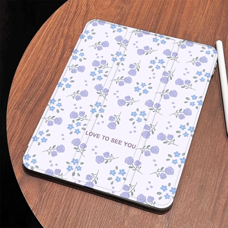 Smart Cover for IPad Air 6 Case IPad 10th Generation Case 2022 Air 5th 4th 10.9 2020 Pro 11 IPad 10.2 7th 9th 8th Purple Flowers