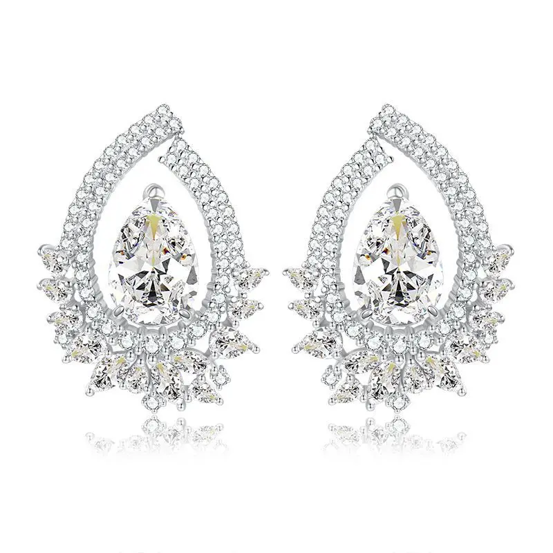 

New Fashion Brilliant Pear shaped Water Drops 8 * 12m Ice Flower Cut High Carbon Diamond Earrings for Women