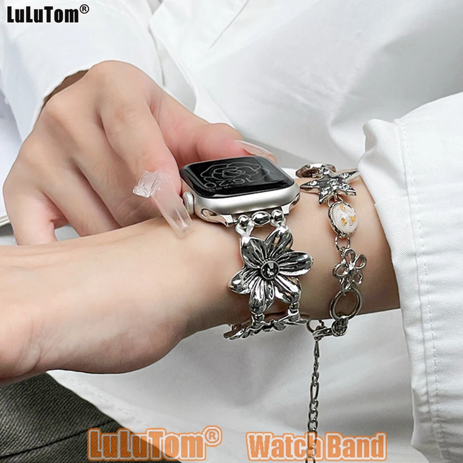 

Элегантный праздничный ремешок с цветком для Apple Watch Band 46 38 41 40 44 42 45 49 мм Женский браслет iWatch Series 10 9 8 7 6 5 SE Ultra 2