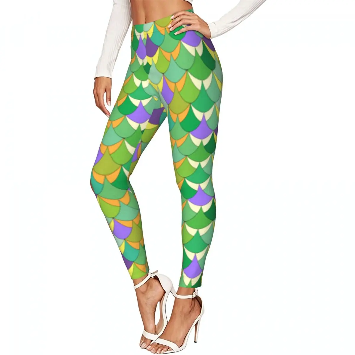 Ladies Elastic Waist Skinny Leggings Geometric Colorful Pattern Trousers For Daily Outdoor