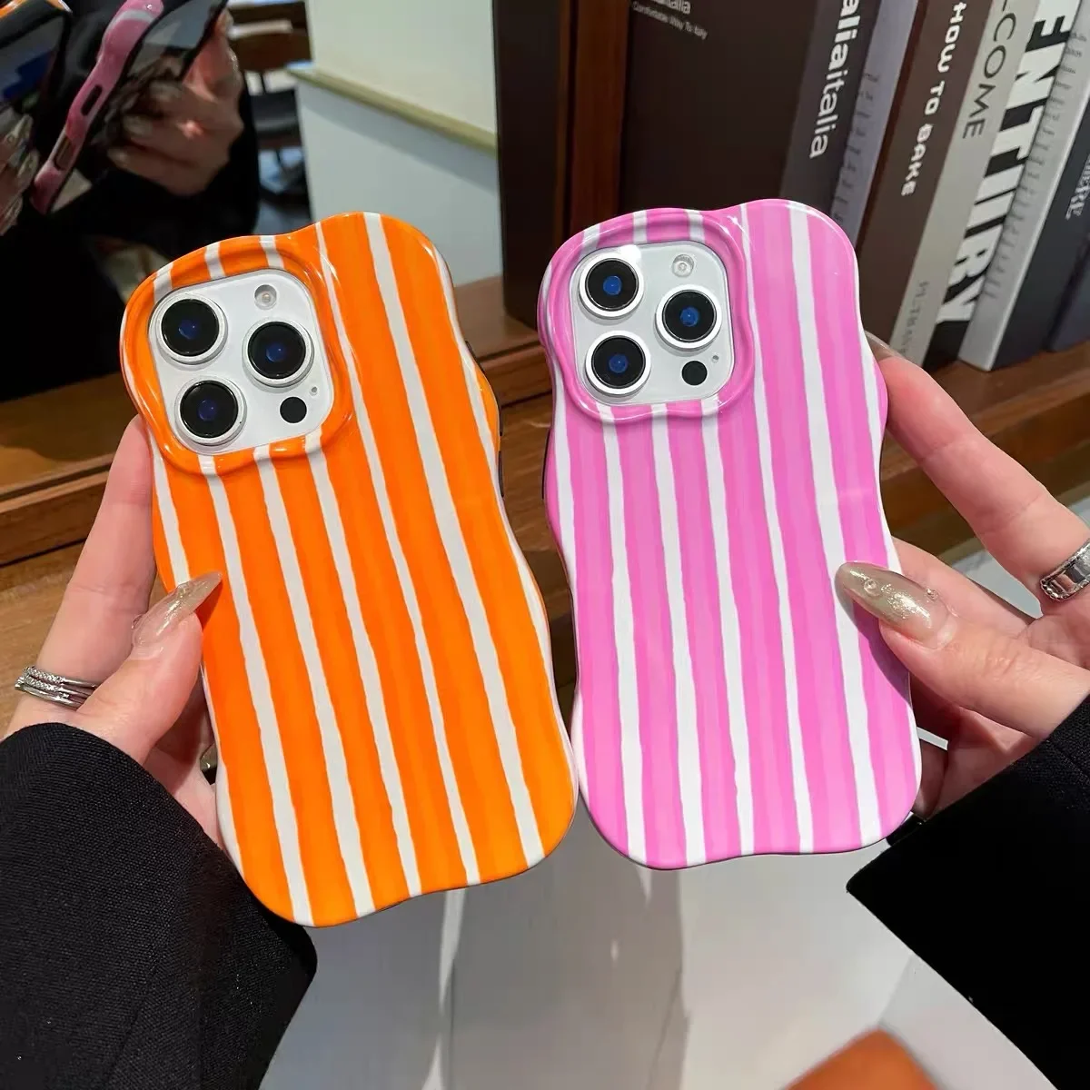 스플라이싱 컬러 줄무늬 2 in 1 TPU + PC 하드 폰 케이스 for IPhone 12 13 14 15 16 Pro Max Wave Edges 편안한 터치 슬림 커버