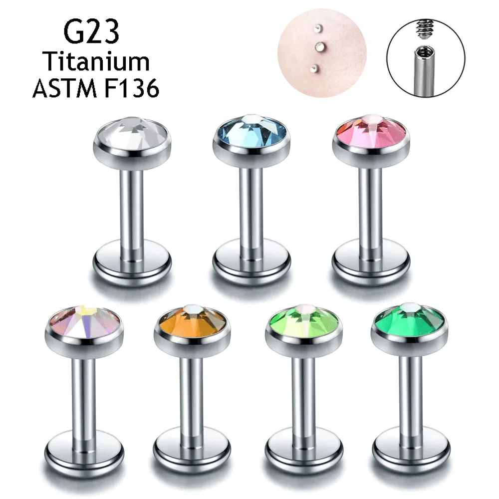 Fashion ASTM F136 Titanium Nose Piercing 5A Zircon Stones Earrings Internal thread Labret Lip Studs Ear Cartilage Tragus Jewelry