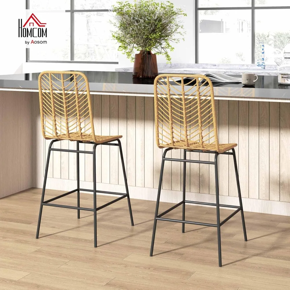 مجموعة من 2 مقعد بار من الروطان، 26 مقعد بار بارتفاع مضاد مع مقاعد ومساند للظهر قابلة للتنفس #2