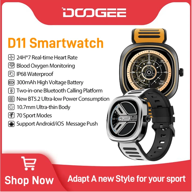 DOOGEE D11 Smartwatch IP68 impermeabile Bluetooth frequenza cardiaca in tempo reale 70 modalita sportive batteria 300mAh per telefono cellulare Android iOS