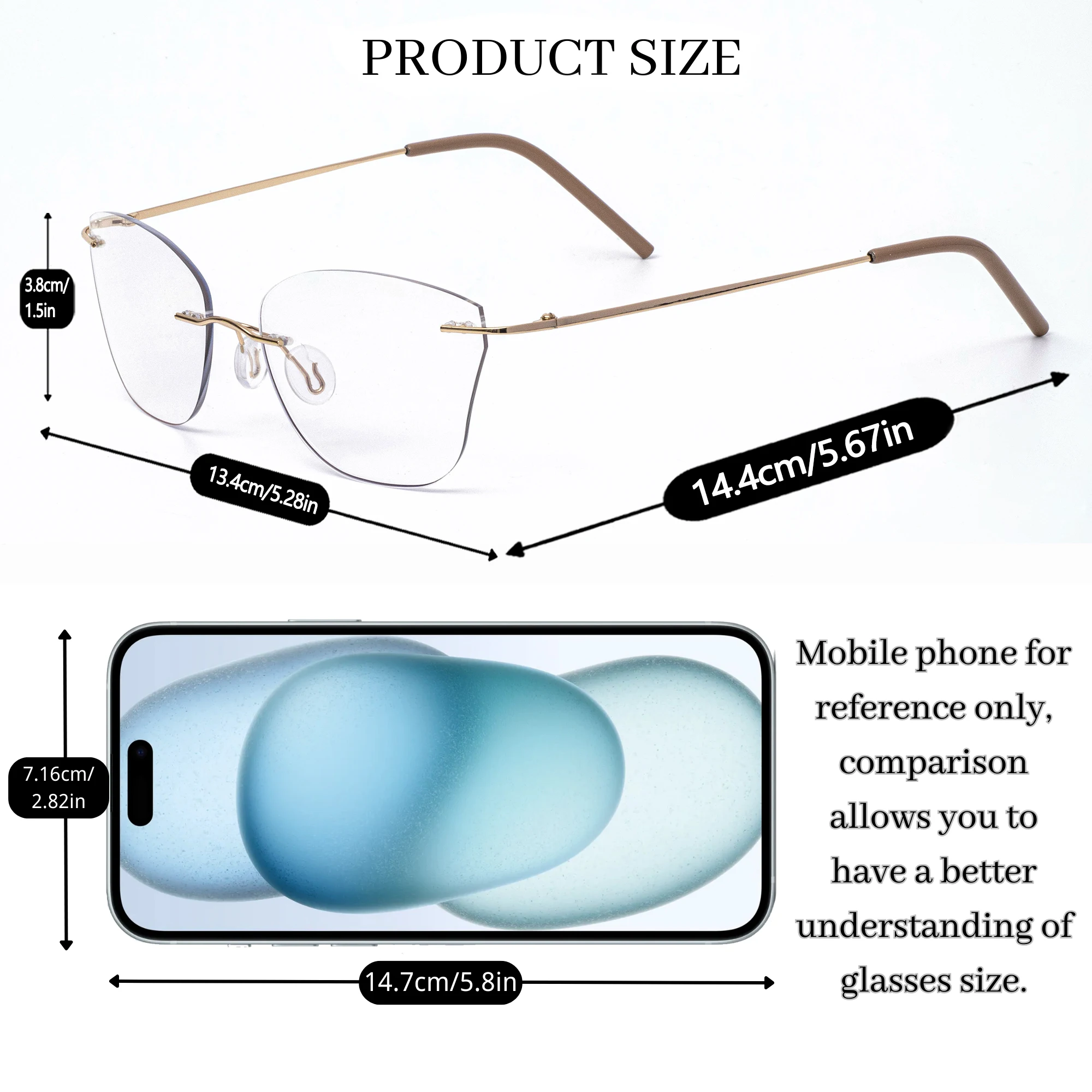 Photochrome, progressive multifokale Lesebrille, Cat-Eye rahmenlos, komfortabel und leicht. – Detail 1