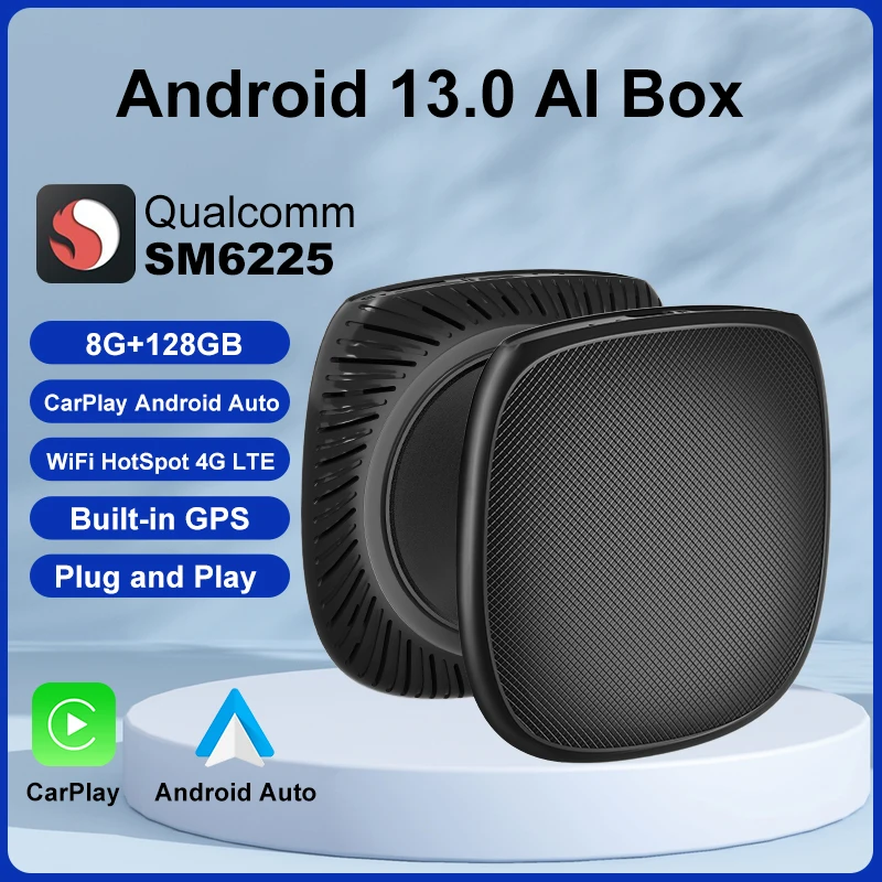 FLIXIVI CarPlay AI Box Carplay inalámbrico Android Auto QCM6115/6125/6225 8 núcleos 128G 4G LTE para Netflix YouTube Carplay inalámbrico