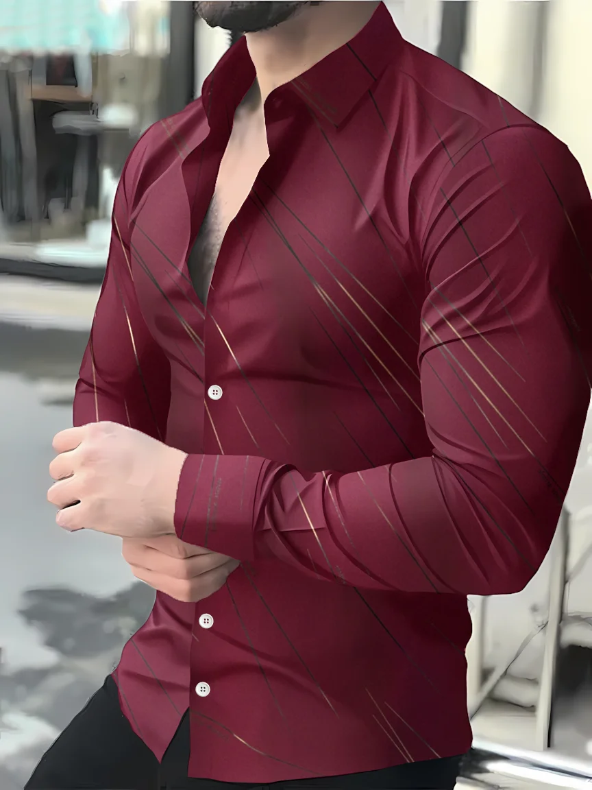 New Men's long-sleeved Shirt-Solid-Colored Collar Shirt-Gold-embossed Pattern-High-End Business Shirt-Essential Sor Successful M