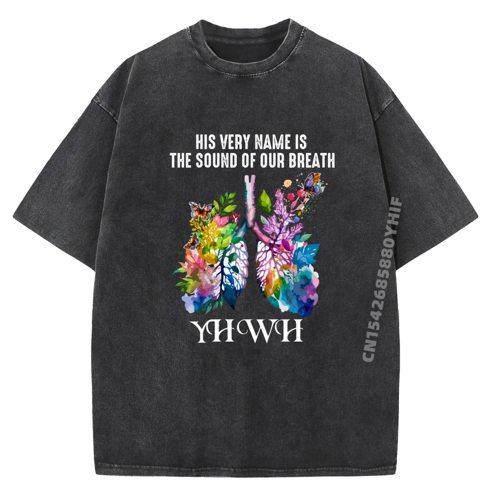 

Our Very Breath Speaks His Tees Cute Slogan Mens Printed T-shirts Graphic T-Shirt Mens Retro Washed Clothes