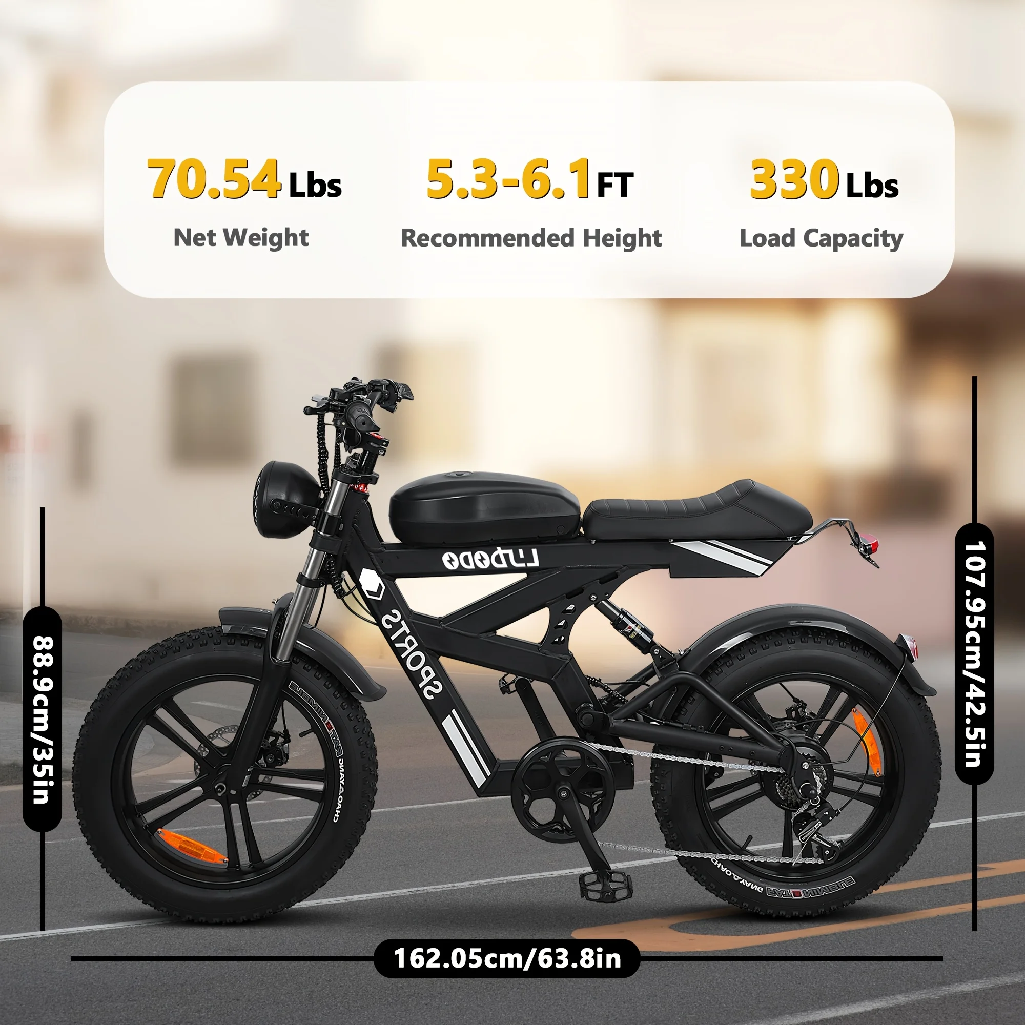 Black Classic Adult Electric Motorcycle 740 Watt Motor Removable Lithium Battery All Terrain Tire Disc Braking LED Headlight