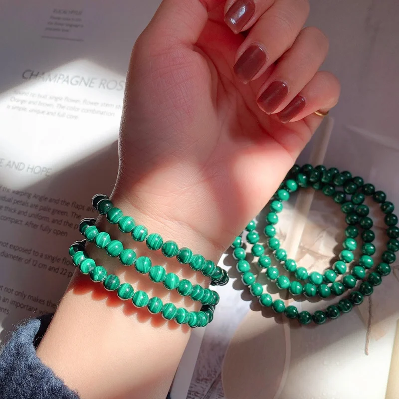 Natural Malachite Bracelet Green Three Circles Crystal Fashion Jewelry Wholesale