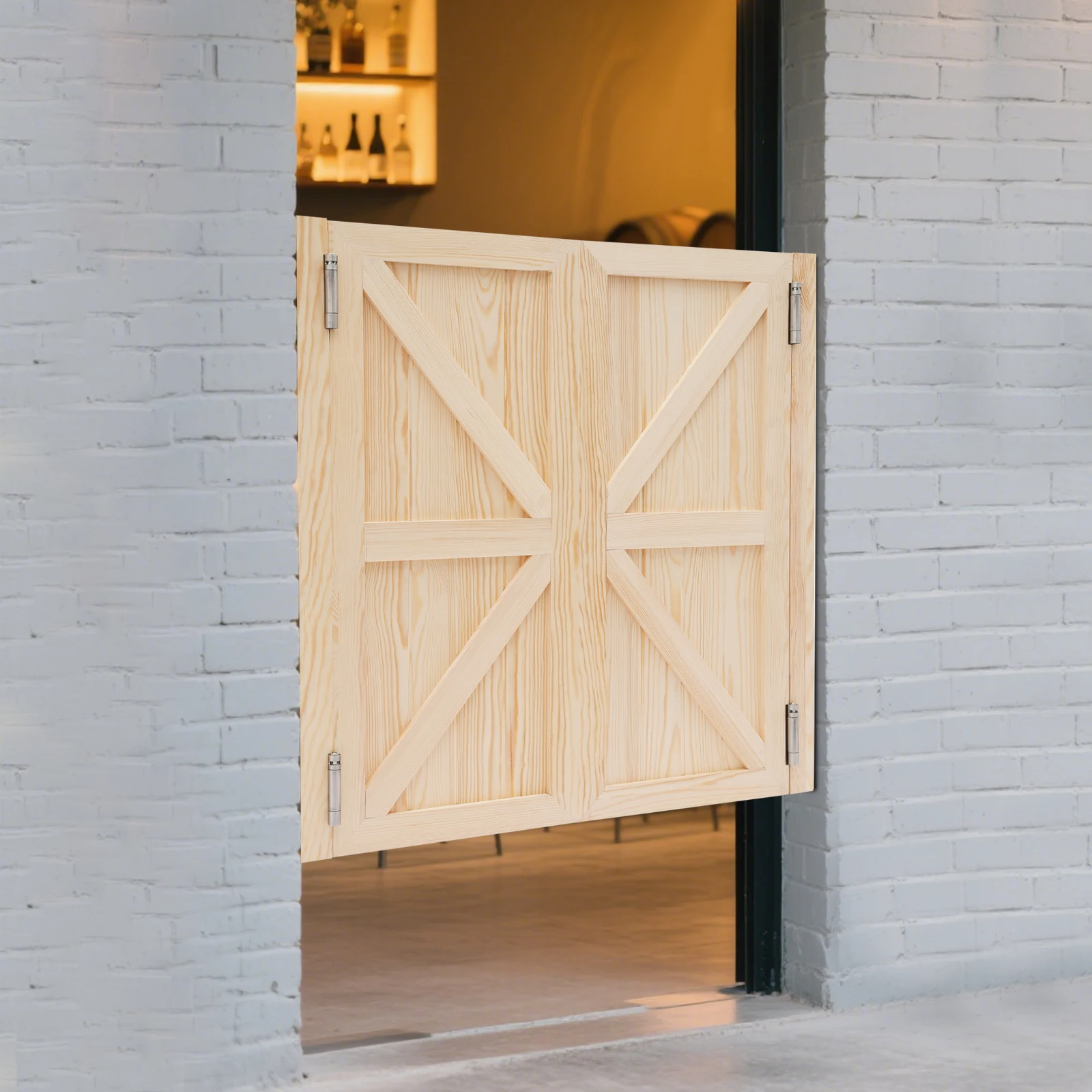 Log Color Double-Door Leaf Wood Partition Doors for Entrance Partition  Door-mounted