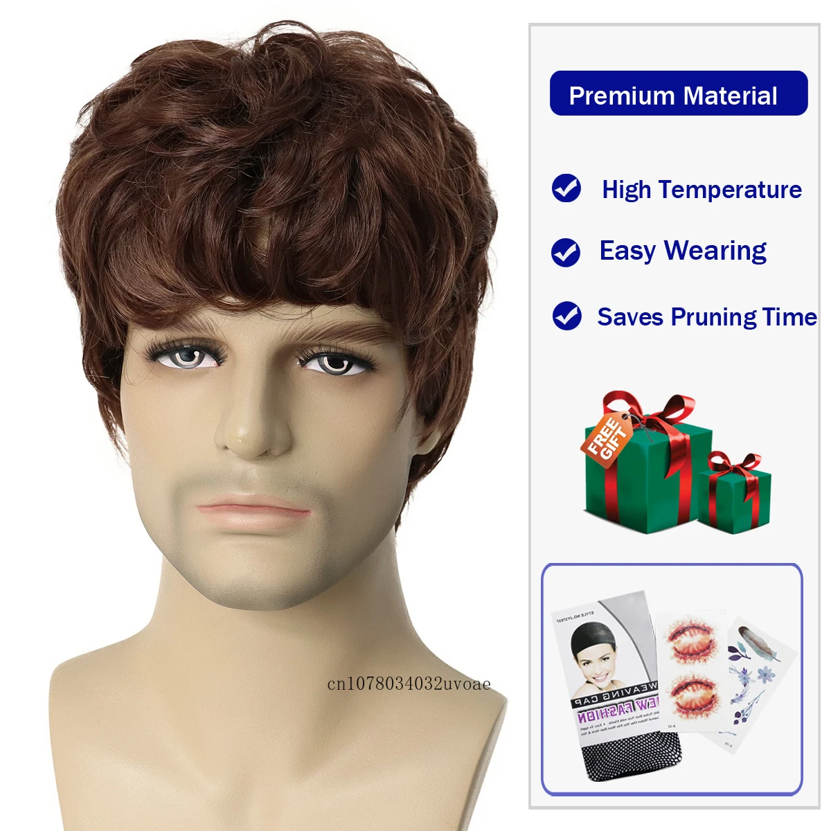 Synthetic Hair Short Haircuts Men‘s Wig Brown Curly Korean Style Cool Wigs for Boys Businessman Natural Wig Pelucas Para Hombres