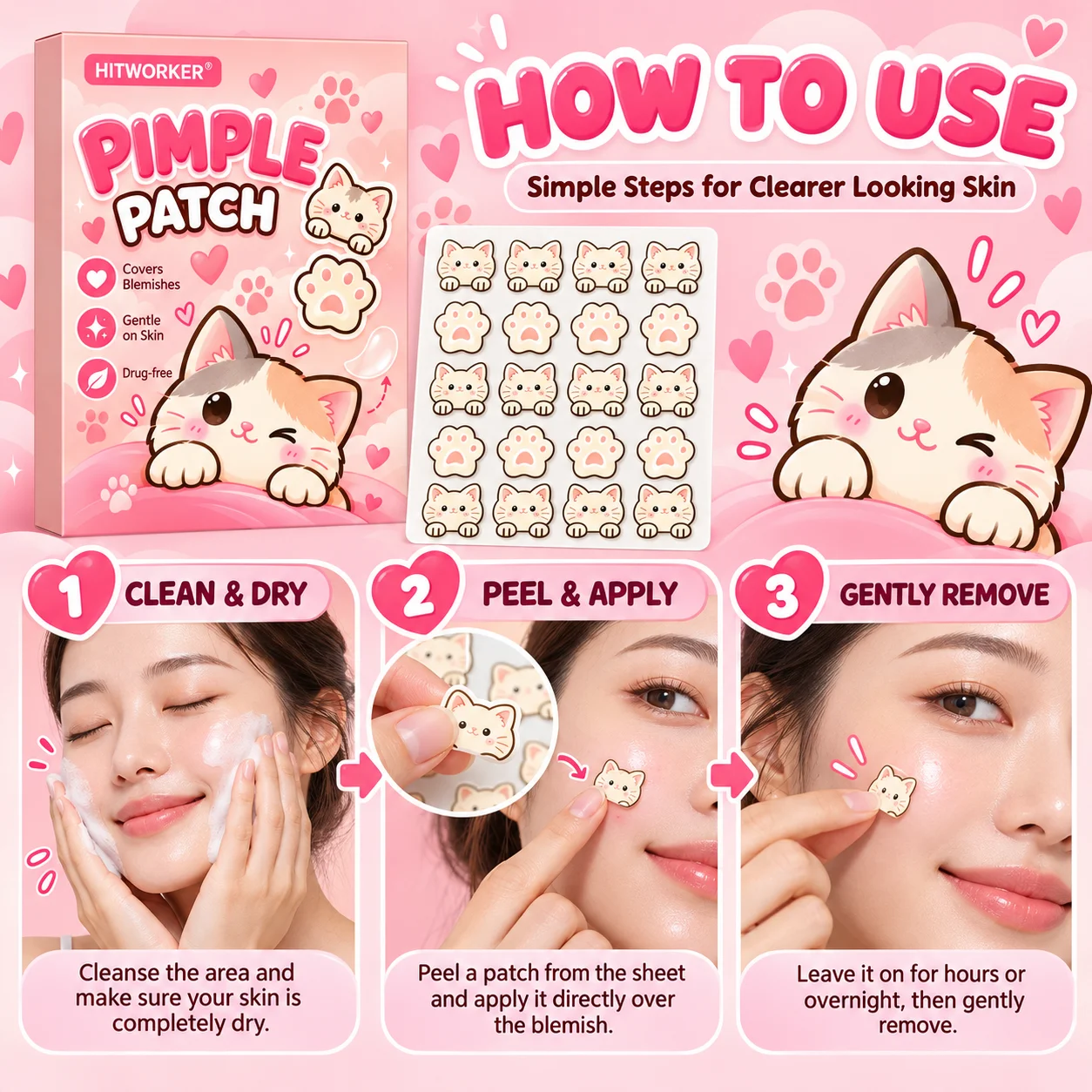 120/40Pcs Cute Cartoon Acne Pa - Skincare China recension och pris