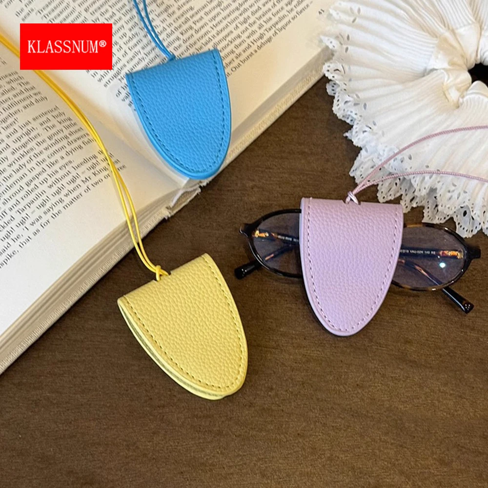 KLASSNUM Neck Glasses Case Women Girls 2025 Fashion Accessories Reading Glasses Neck Strap Magnetic Pu Leather Glasses Bag New