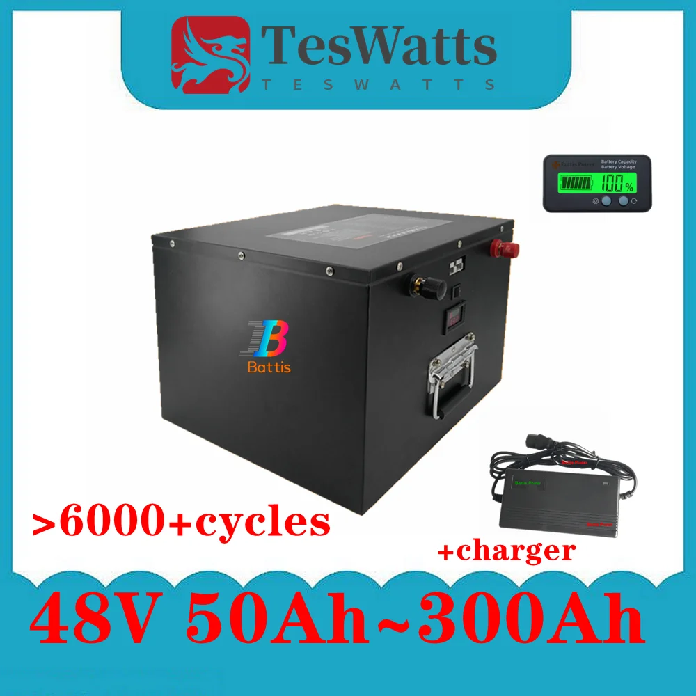 

Аккумулятор Teswatts 48 В Lifepo4 3 кВт 5 кВт 8 кВт 10 кВт для питания Battis 50 Ач 80 Ач 100 Ач 150 Ач 200 Ач 300 Ач + зарядное устройство