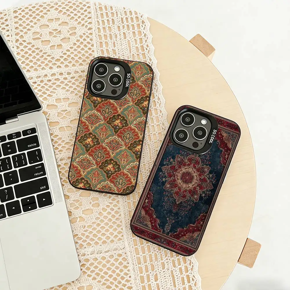 

p-Persian Carpet Floral Pattern Phone Case For iPhone 17,16,15,14,13,12,11 Plus,Pro Max,XS,Colored silver phone case