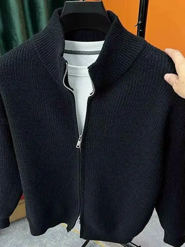 

Мужской вязаный кардиган на молнии с высоким воротником, повседневный, из полиэстера, с длинными рукавами, теплый, для осени и зимы